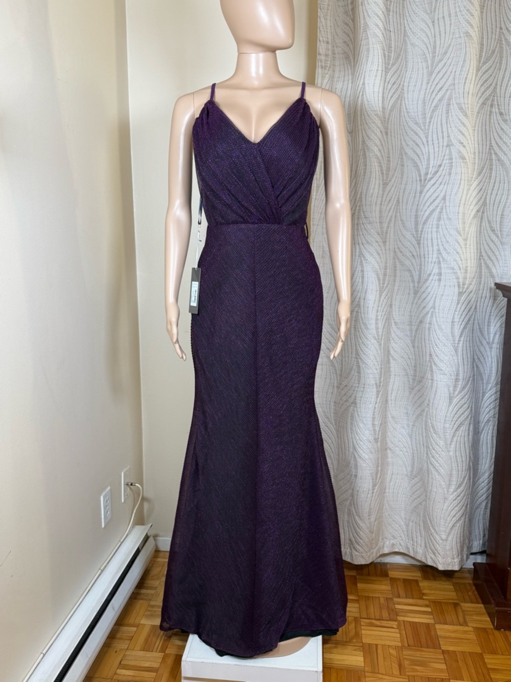 Elegant Deep Purple Spaghetti-Strap Evening Gown